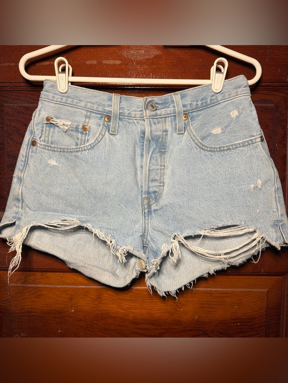 Light Wash Distressed Denim Shorts - Women